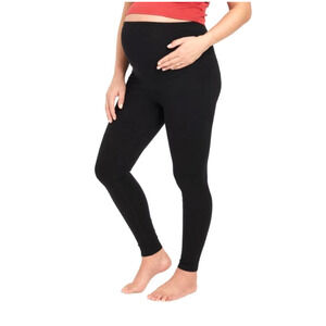 Cotton Knit Maternity Leggings Stretchy Black XS
